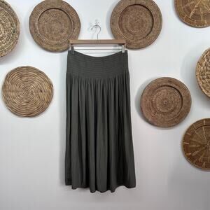 J. Jill Green Smocked Midi Skirt Medium Satin Minimalist